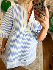 Social Hour Striped Mini Dress - Blue