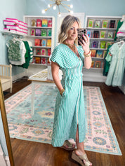 Seaside Striped Zip Midi Dress - Green