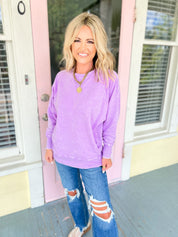 Carefree Charm French Terry Pullover - Brushed Lavender