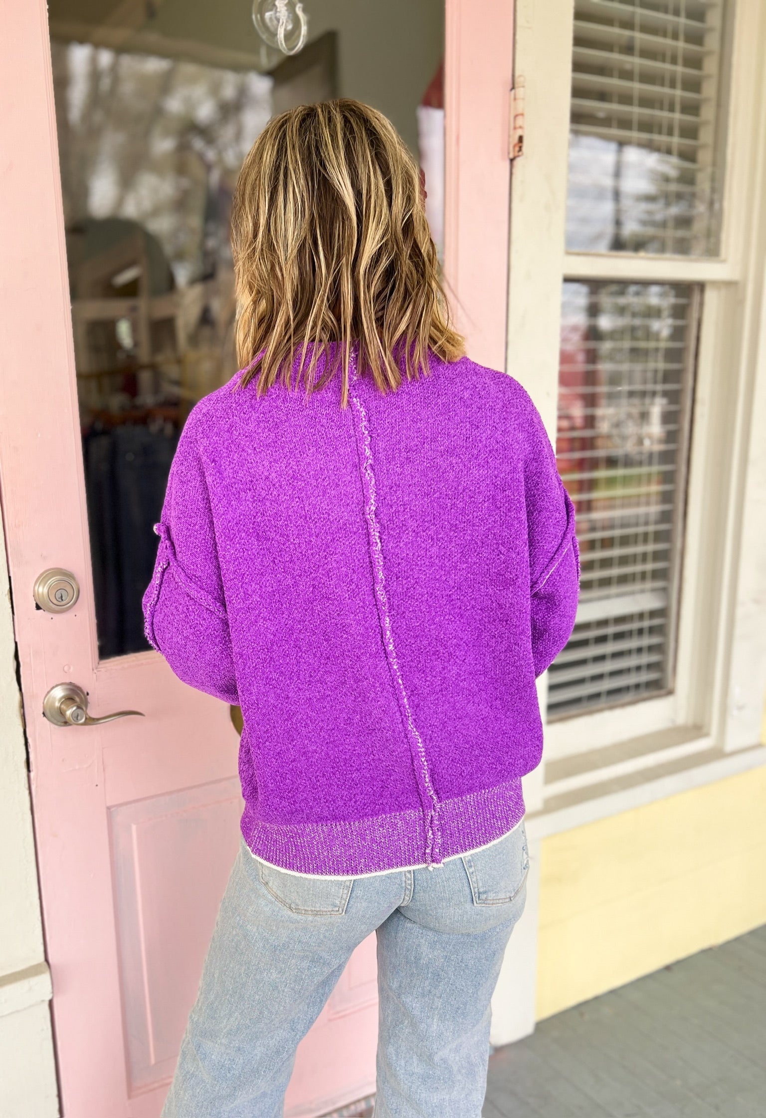 Crisp Breeze Mock Neck Sweater - Violet