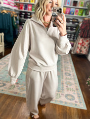 Spinning the Story Quarter Zip TOP - Mocha Cream