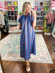 Perfect For You Striped Midi Dress - Royal