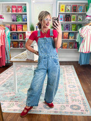 Just Ask Mineral Washed Barrel Leg Overalls