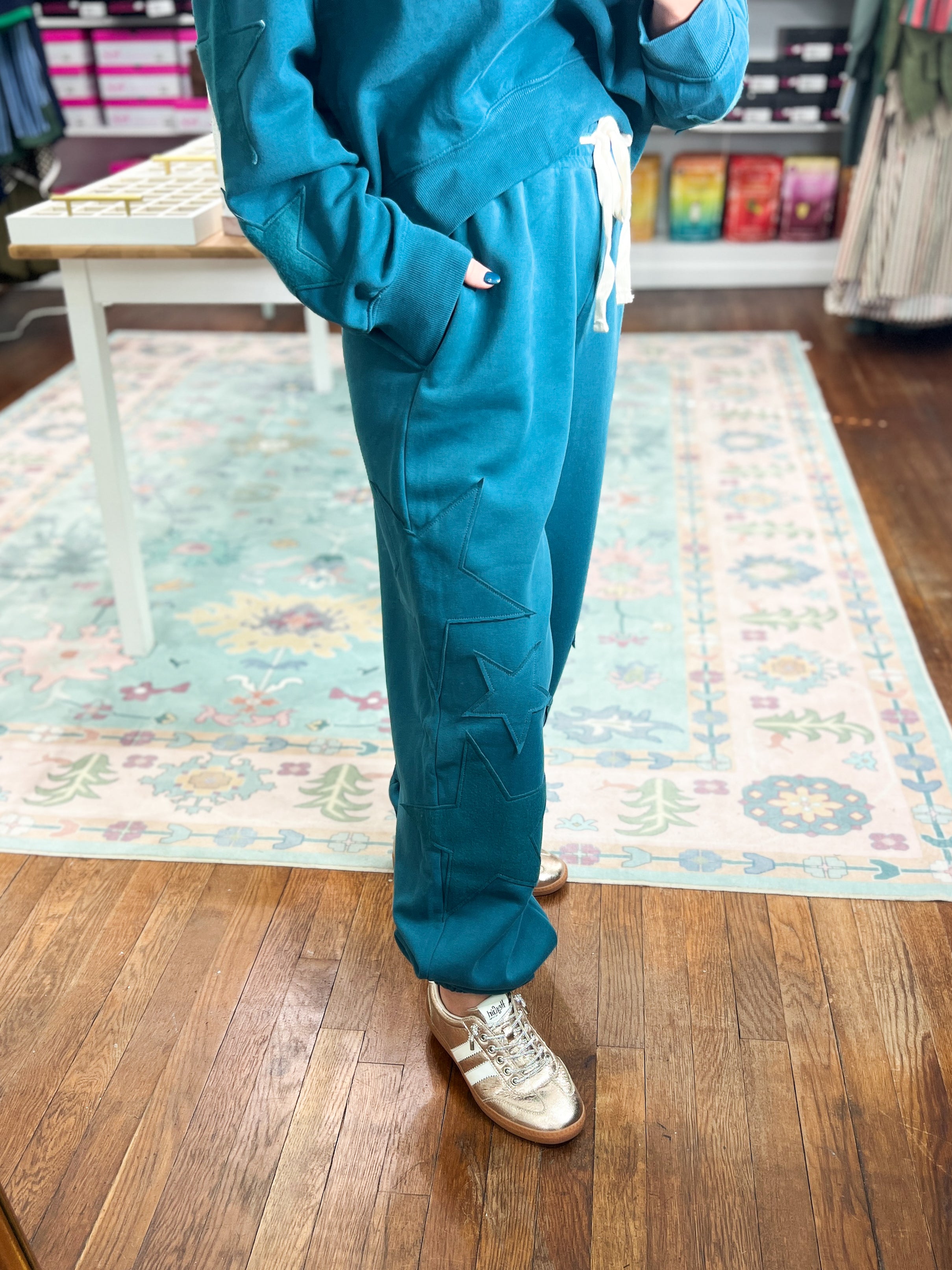 Lucky Star Patch Jogger PANTS - Dark Teal