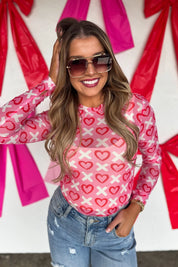 Valentines Dress It Up Mesh Top - X and Hearts