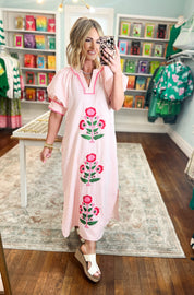 Bloom Bright Striped Midi Dress - Pink