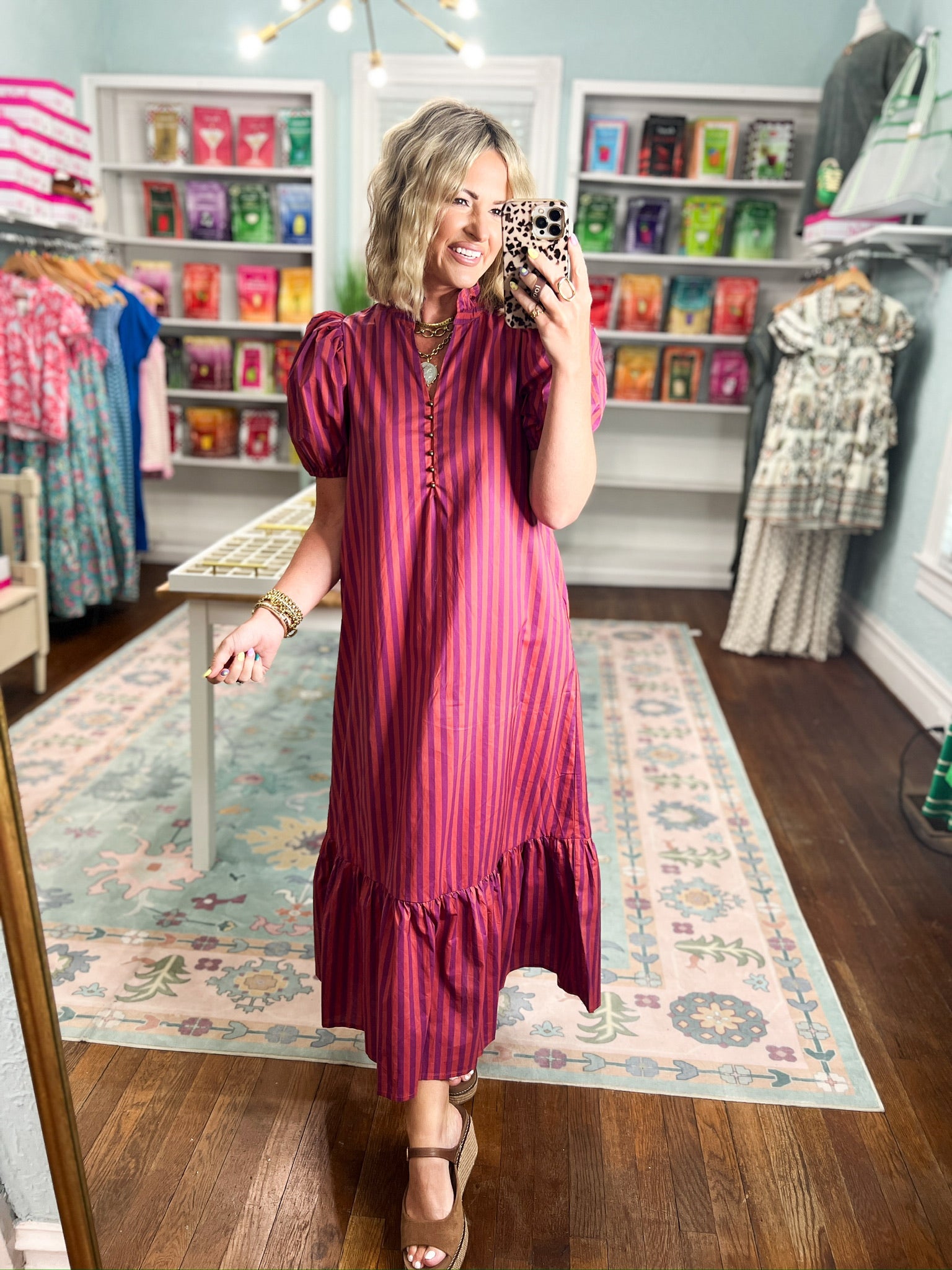 Never Giving Up Striped Midi Dress - Plum