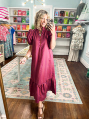 Never Giving Up Striped Midi Dress - Plum