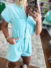 Social Experience Utility Romper - Aqua