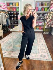 Effortlessly Simple Short Sleeve Jumpsuit - Black