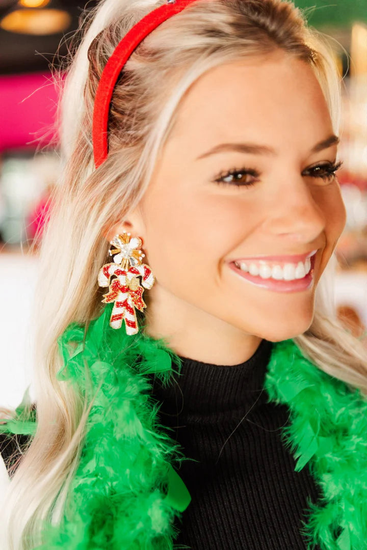 Beaded Candy Cane Drop Earrings