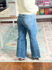 Risen|High Rise Crop Wide Distressed Jeans - Medium Wash