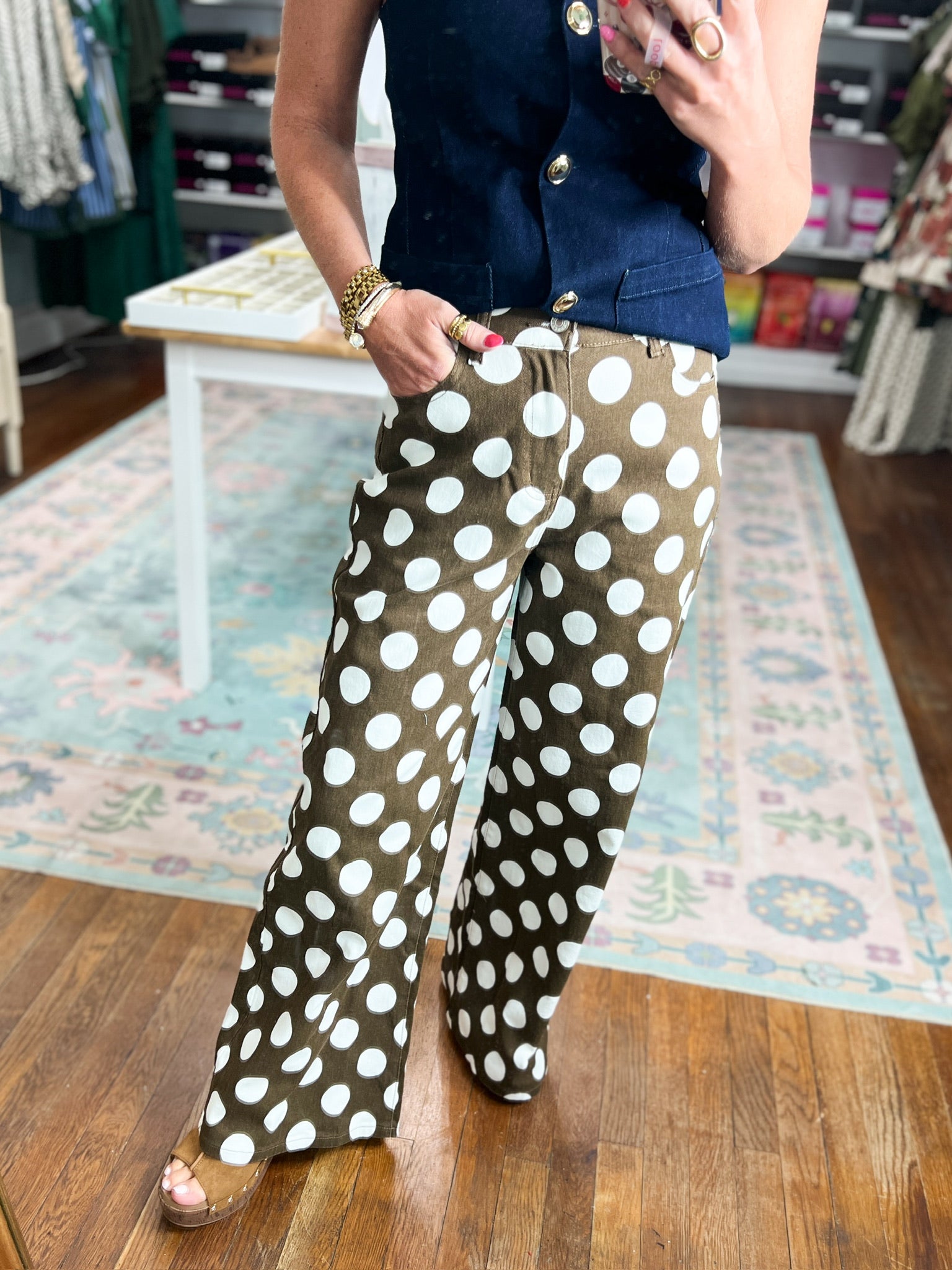 Dot to Dot Wide Leg Pants - Brown/Ivory