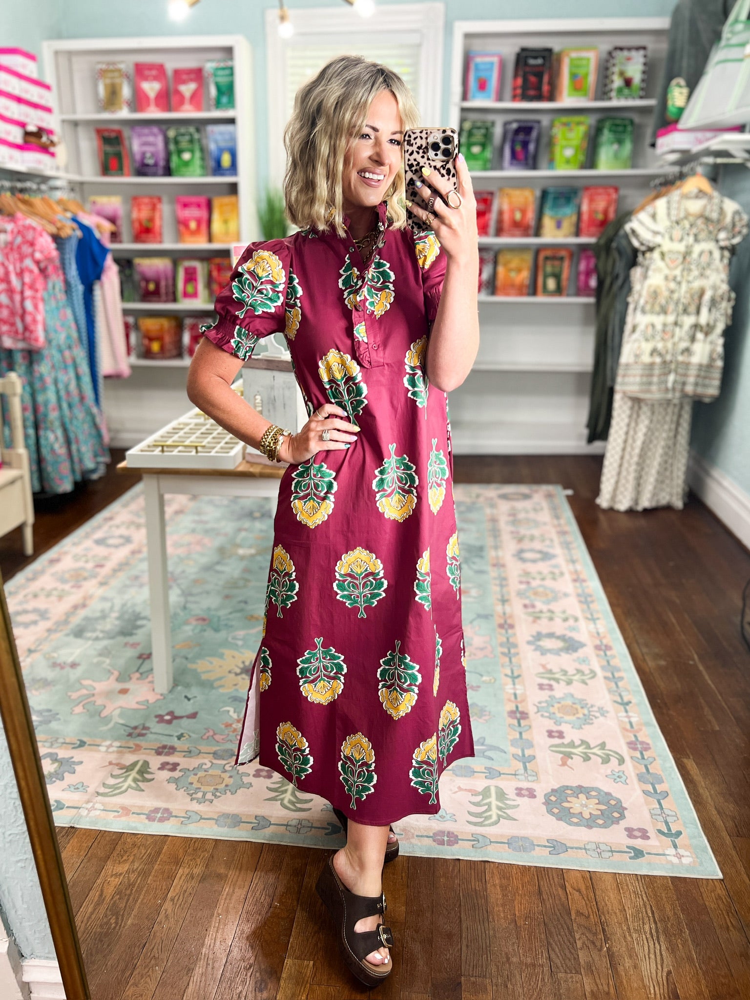 When It All Comes Together Ruffle Collar Midi Dress - Burgundy