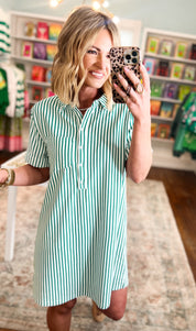 Great Days Ahead Striped T-Shirt Dress - Kelly Green