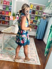 Painted Petals Crochet Trim Mini Dress