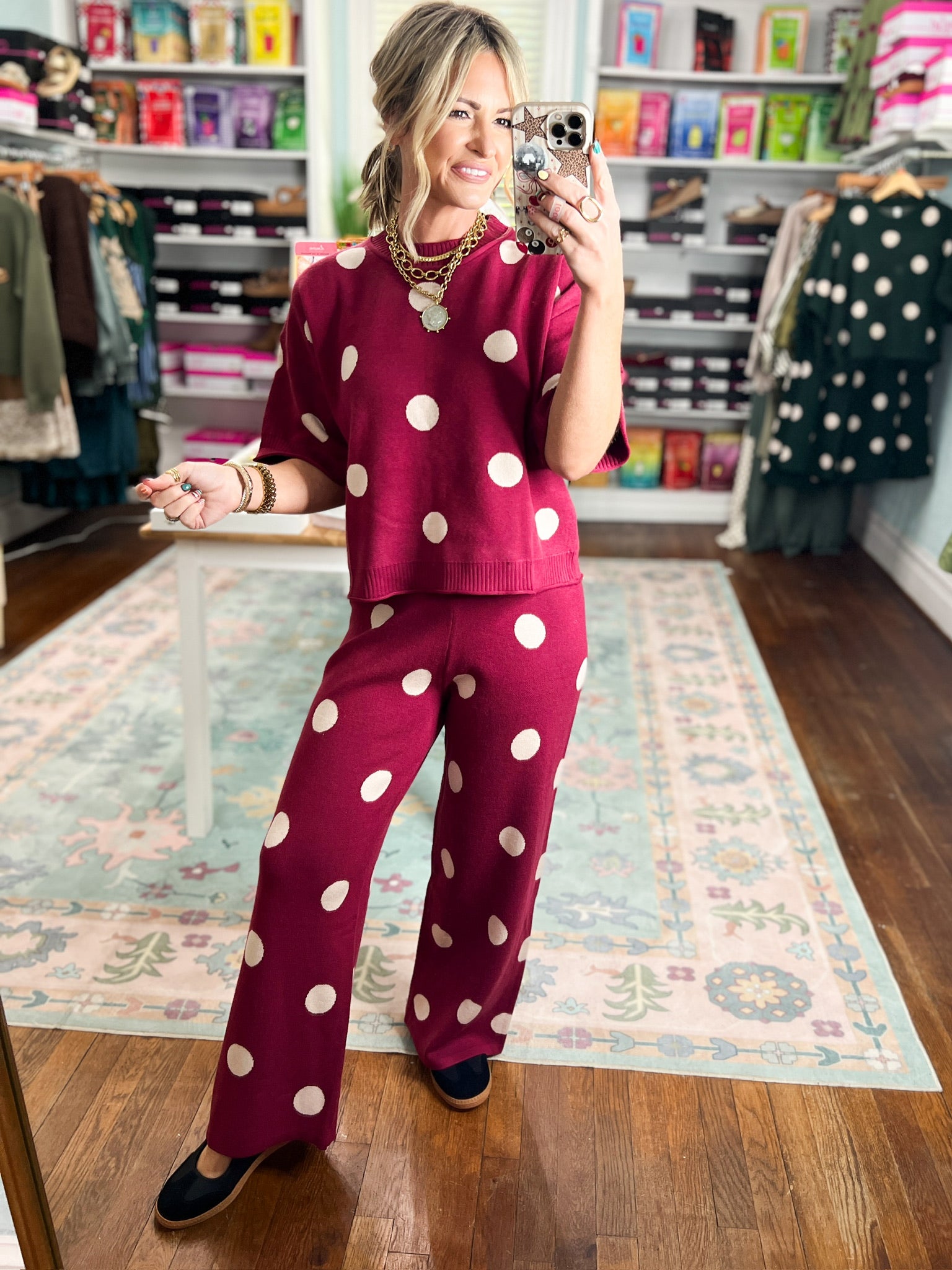Polka Party Sweater TOP - Burgundy