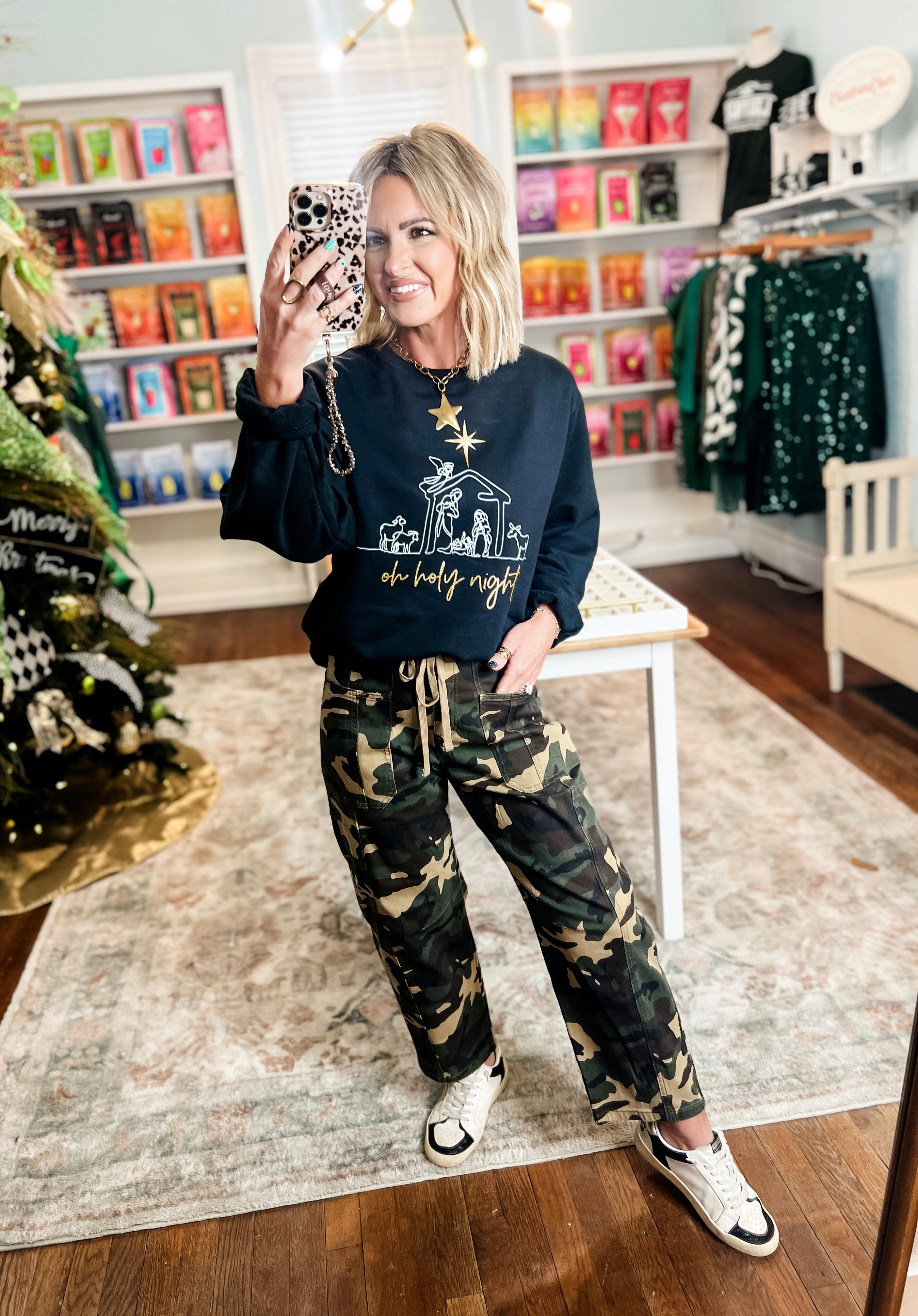 Risen | Mid Rise Fit Camo Barrel Slung Pants