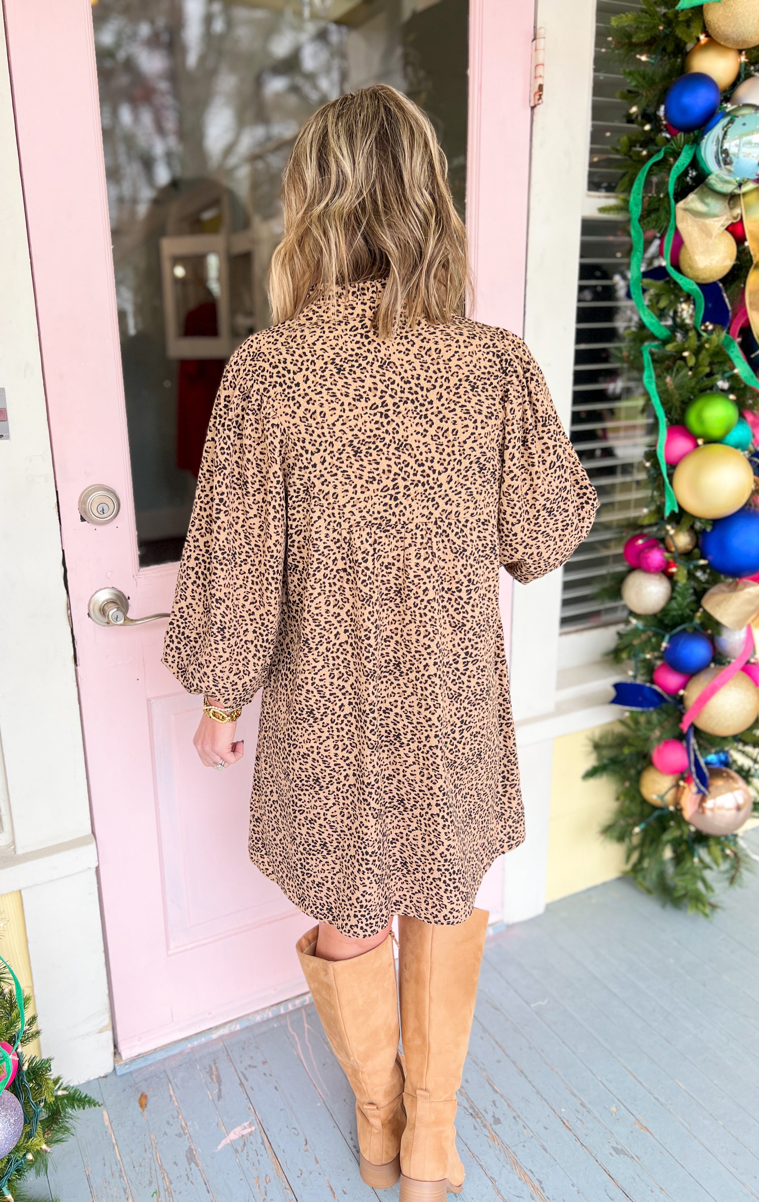 Spot Me Now Leopard Babydoll Dress - Taupe