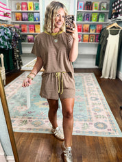 New Days Striped Knit Top and Shorts Set -Mocha/Gold