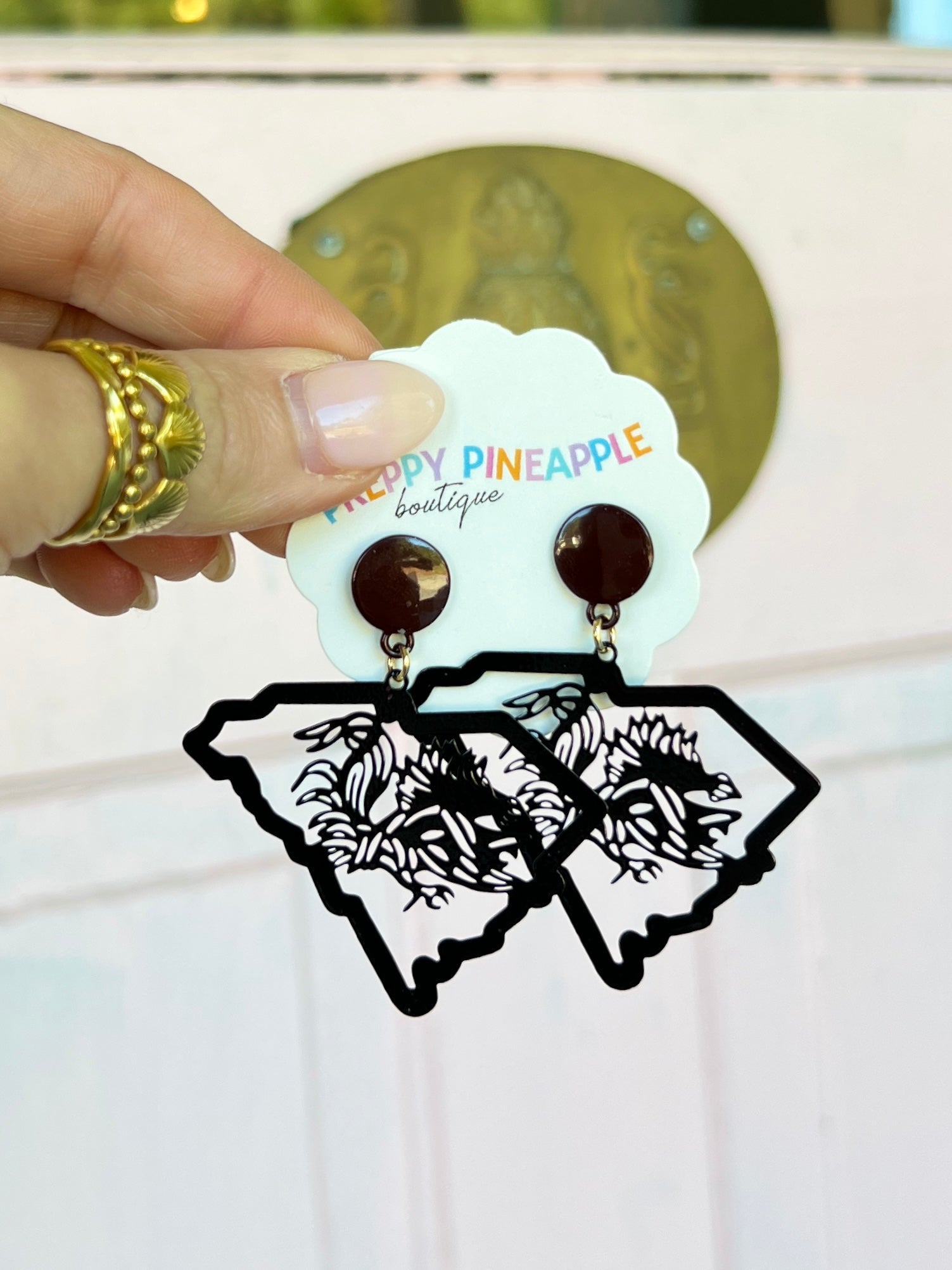 Map Pin Filigree Filigree Logo and State Map Earrings - Black/Burgundy – Preppy ...