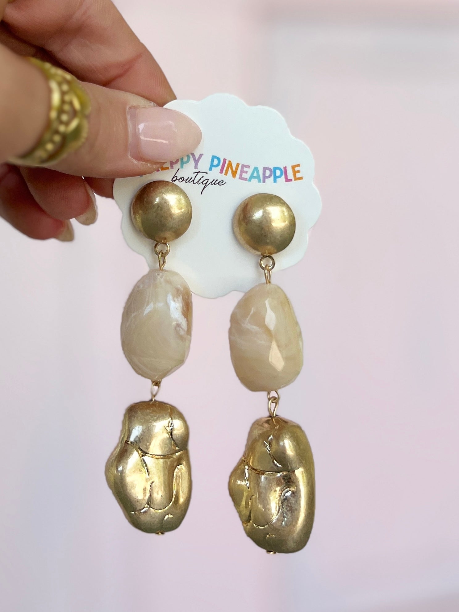 Linked Organic Shape Earrings- Natural/Vintage Gold