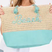 "Beach" Straw Tote - Blue