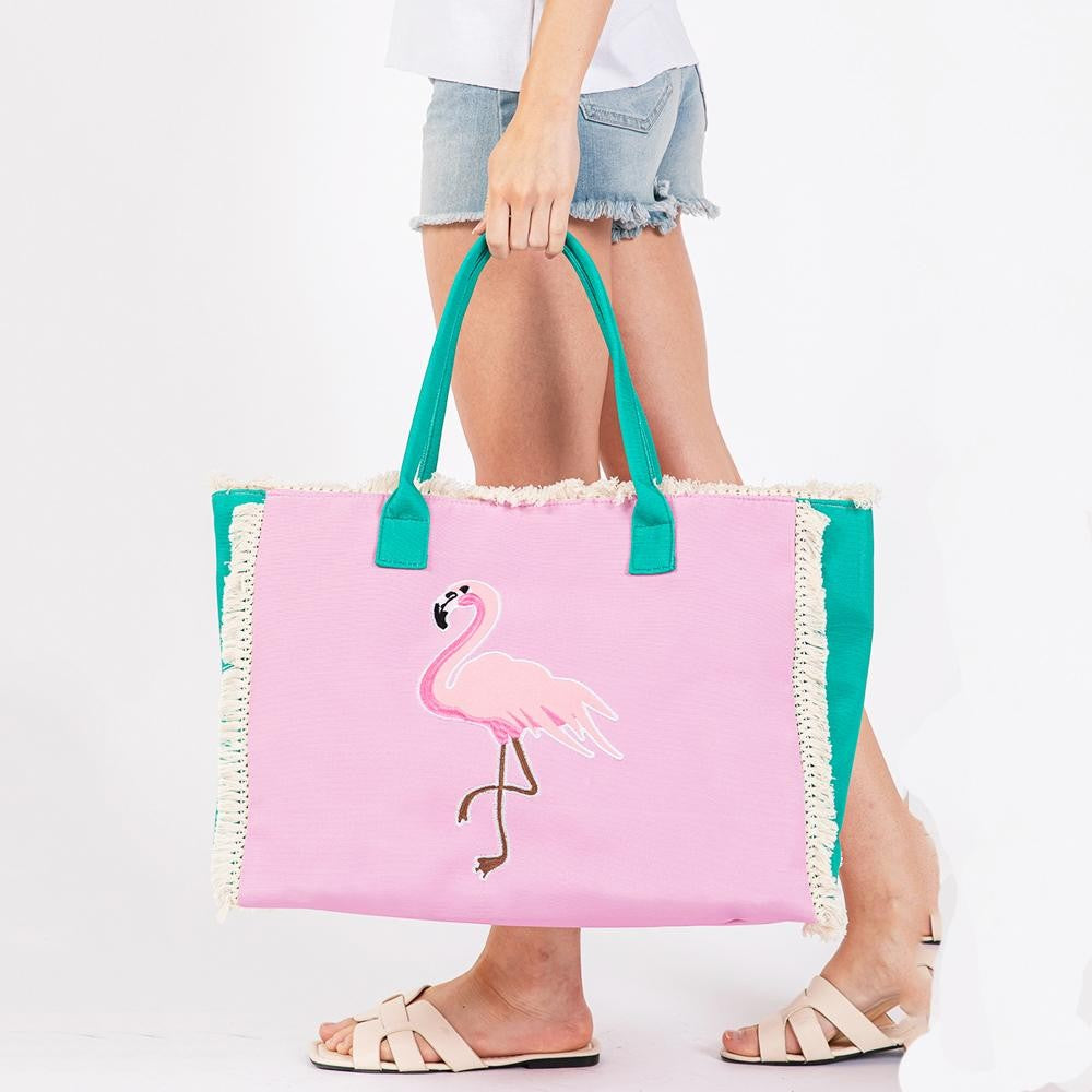 Flamingo Canvas Fringe Tote
