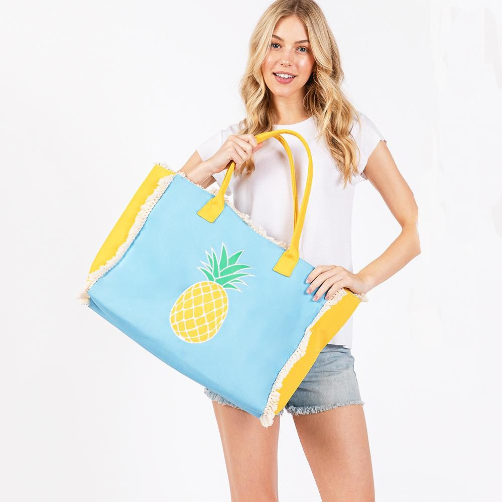 Pineapple Canvas Fringe Tote