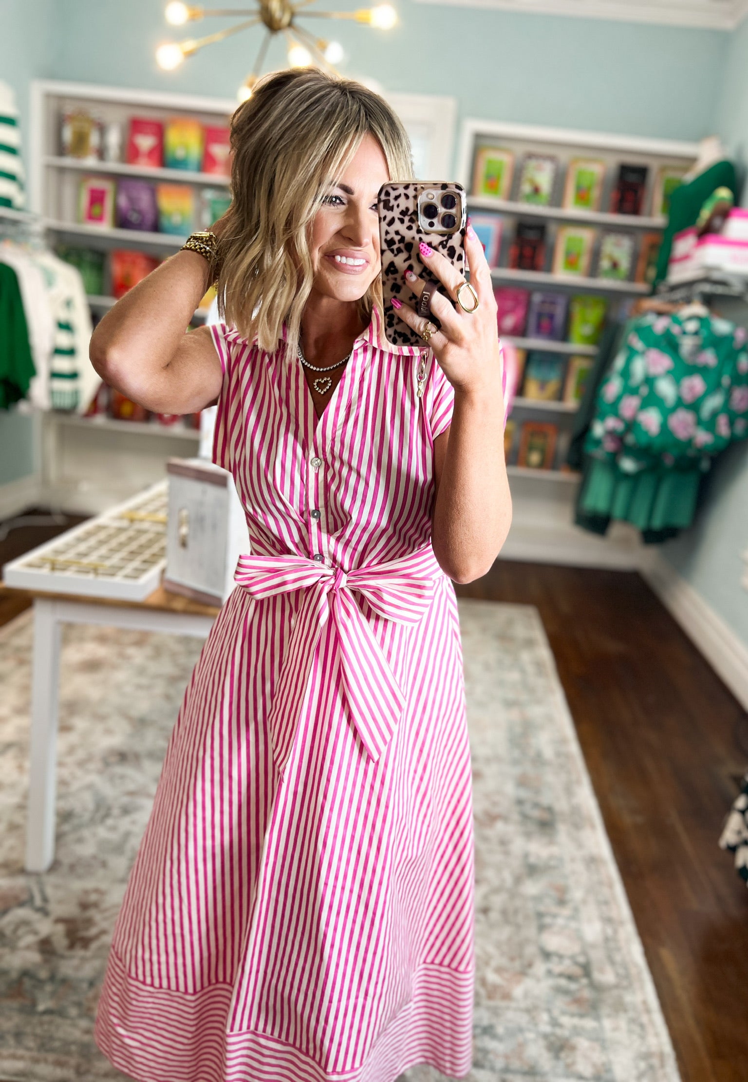 Let's Meet Later Striped Midi Dress - Pink