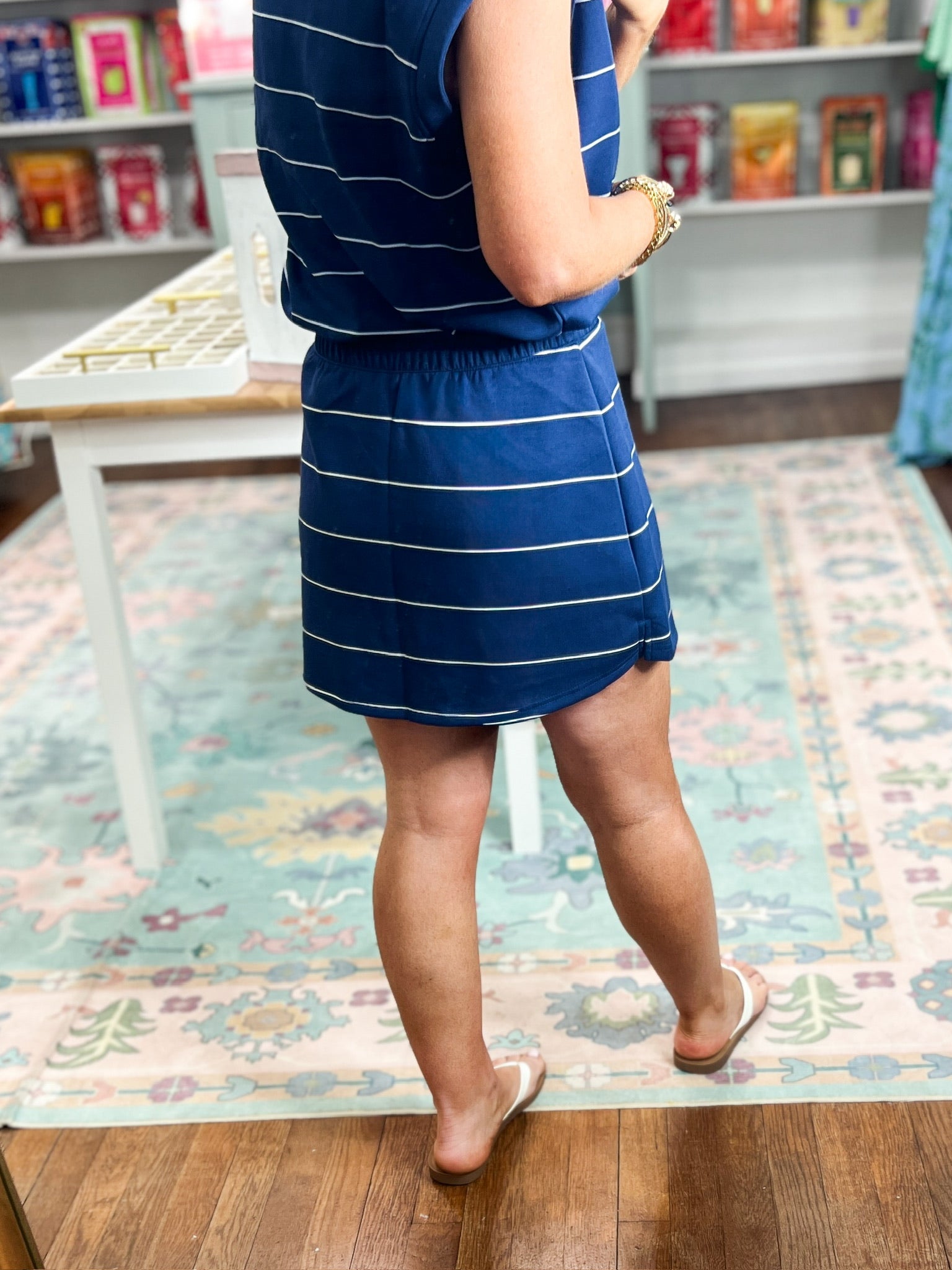At a Moments Notice Stripe SKORT - Navy