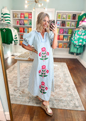 Bloom Bright Striped Midi Dress - Blue