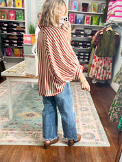 Striped and Styled Button Down Top - Camel