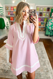 Social Hour Striped Mini Dress - Pink