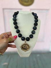 Gamecock Acrylic Marble Bead Necklace - Black