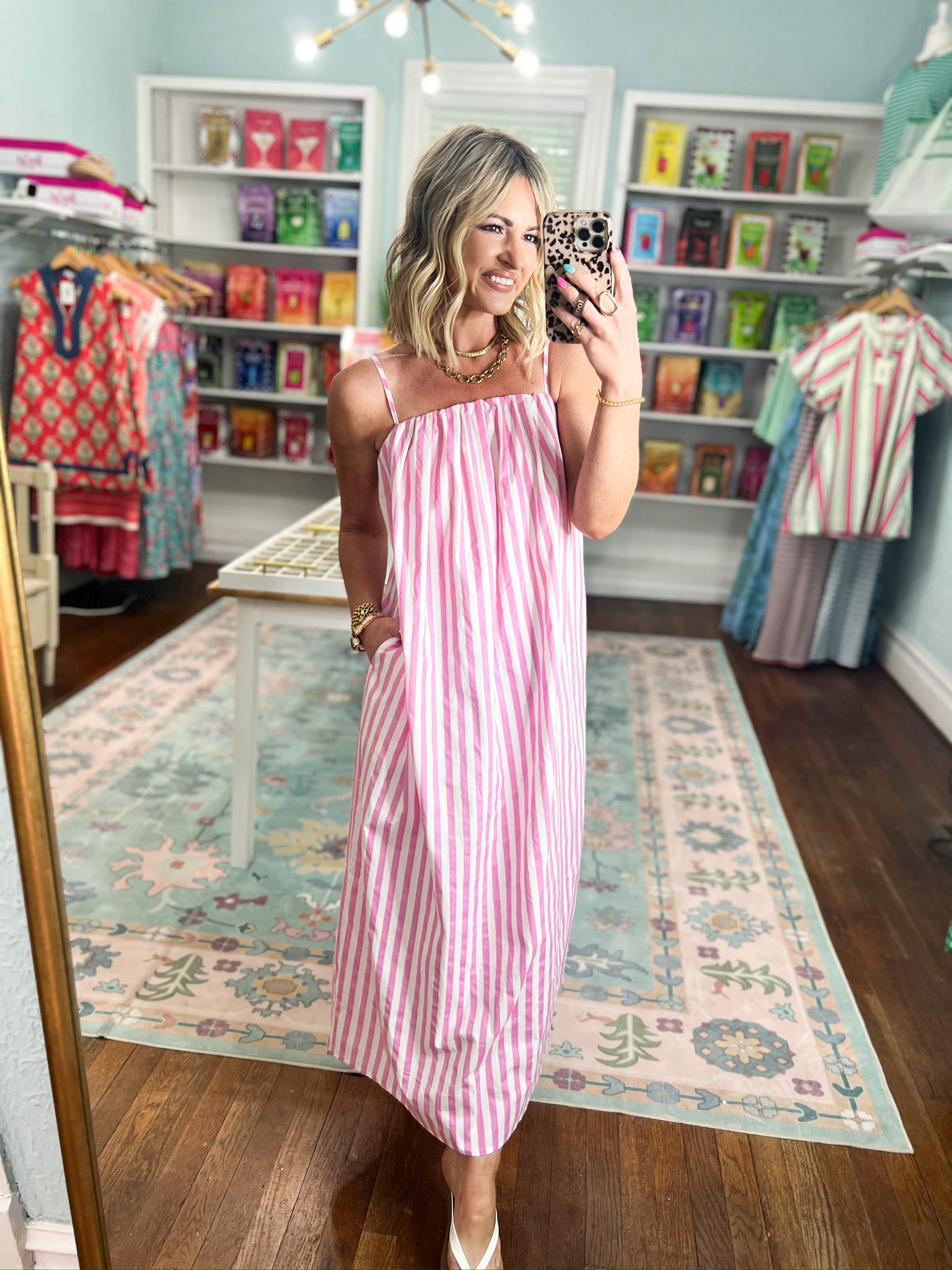 Mimosas and Mingle Striped Midi Dress