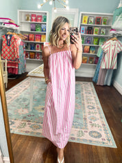 Mimosas and Mingle Striped Midi Dress