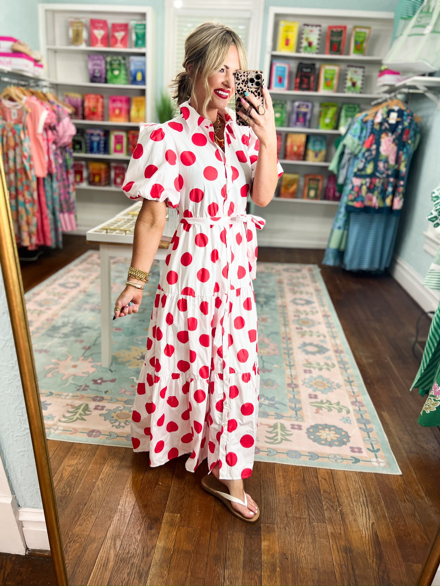 Spot on Style Puff Sleeve Maxi - Red/Off White
