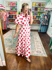 Spot on Style Puff Sleeve Maxi - Red/Off White