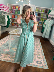 Seaside Striped Zip Midi Dress - Green