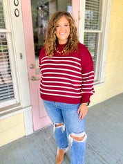 Sucker For You Striped Sweater - Cabernet