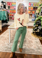Come As You Are Bootcut Denim Pants - Olive