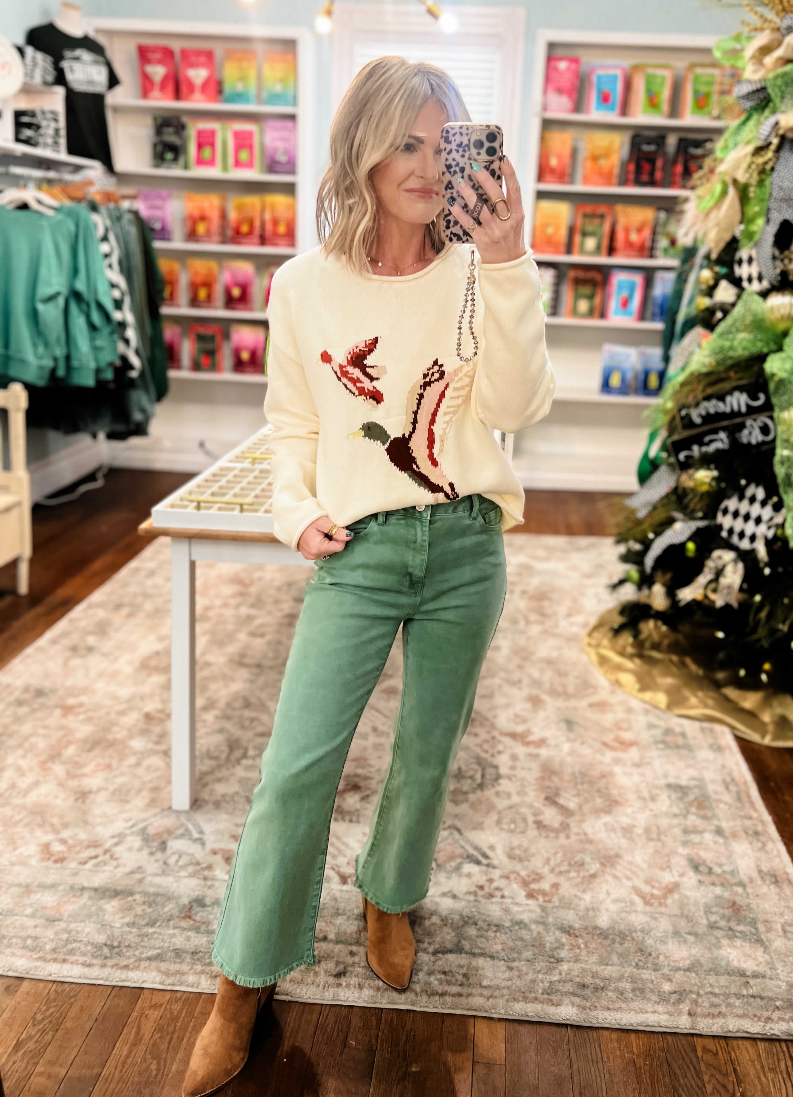 Come As You Are Bootcut Denim Pants - Olive