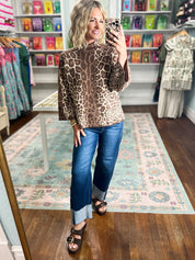 Wild At Heart Leopard Print Sweater Top - Ecru/Mocha
