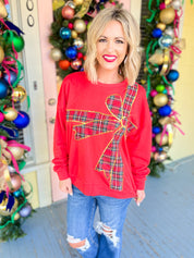 Be the Joy Fleece Pullover - Red/Red Plaid