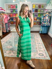 Immediately Yes Striped Midi Dress -Green
