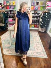 Beautiful Balance Lace Trim Midi Dress - Navy