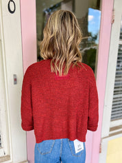 Speak Up Split Neck Sweater - Rust