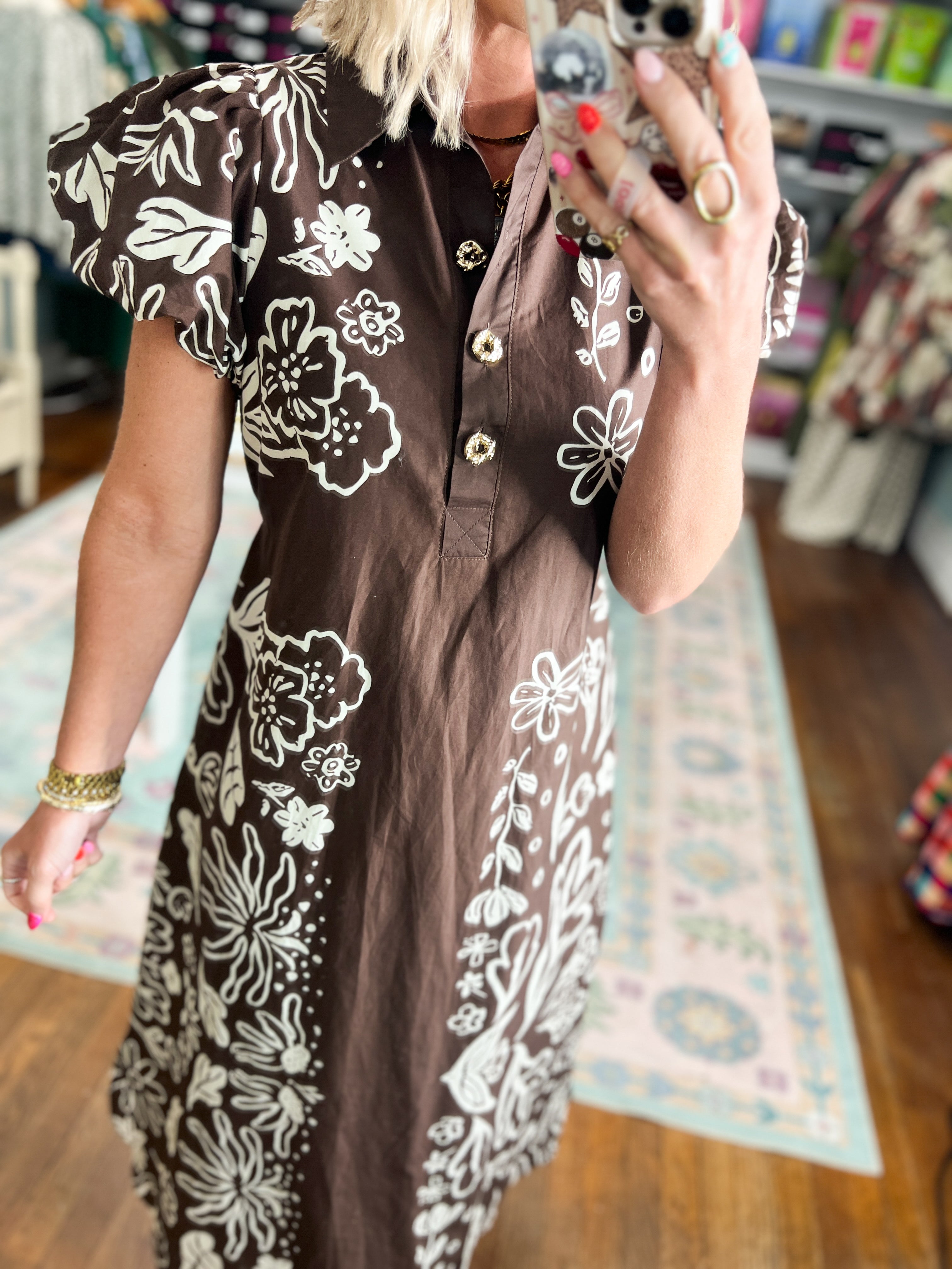True Intention Floral Midi Dress - Brown