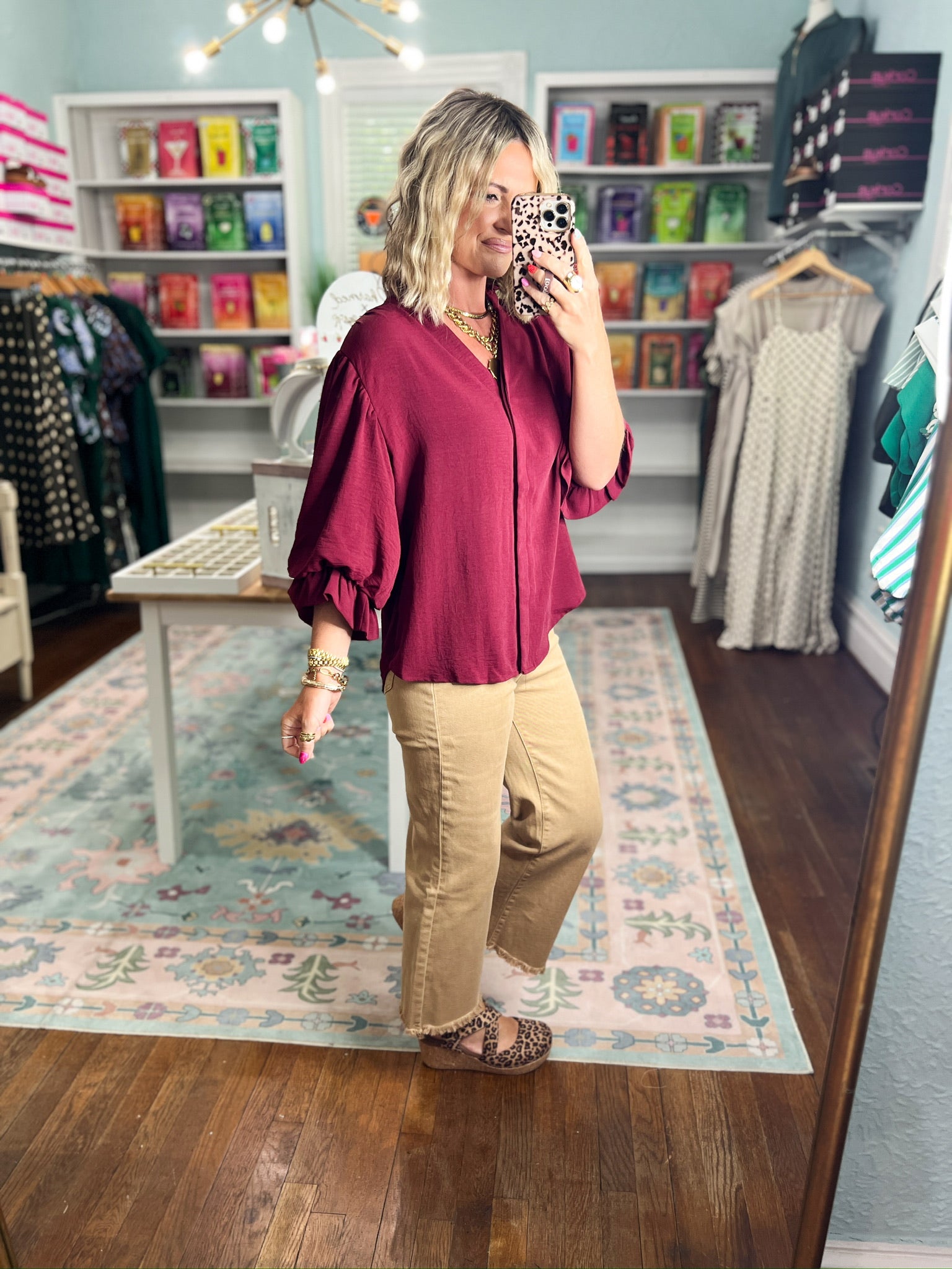 Visions of You  Balloon Sleeve Blouse - Burgundy